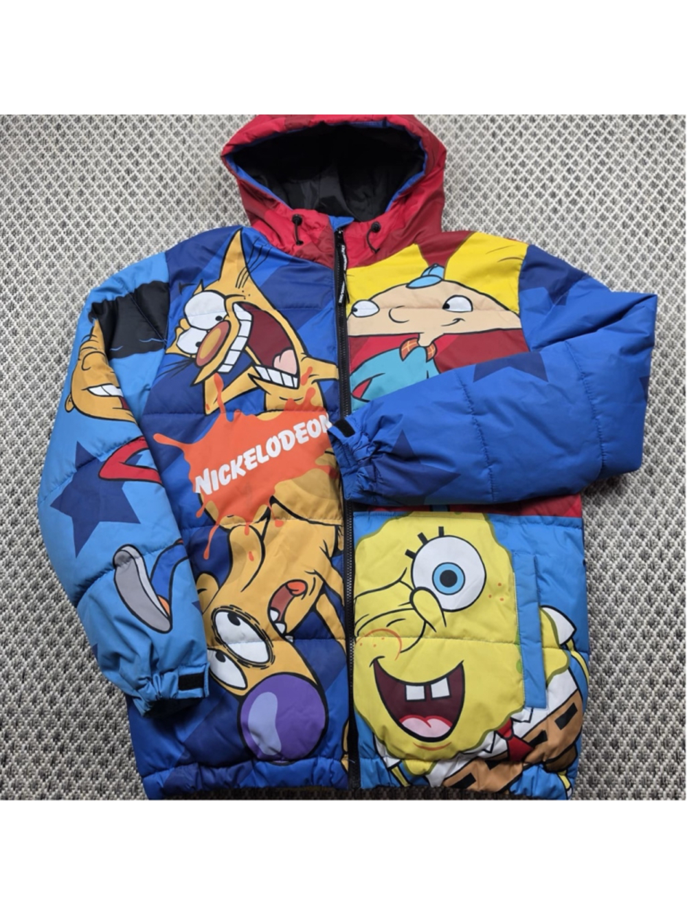 Members Only x Nickelodeon Cartoon All Over Print Puffer Jacket Hooded Size S